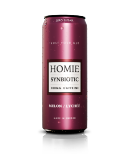 Homie Synbiotic sabor melon y lichi, lata de 330 ml